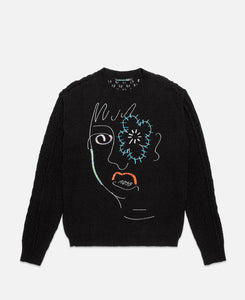 Unisex Flower Man Crew Neck Sweater (Black)
