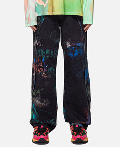 Black Scratch Curved Wide Jeans (L) (Black)