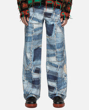 BRNO Patchwork Printed Wide Jeans (Blue)
