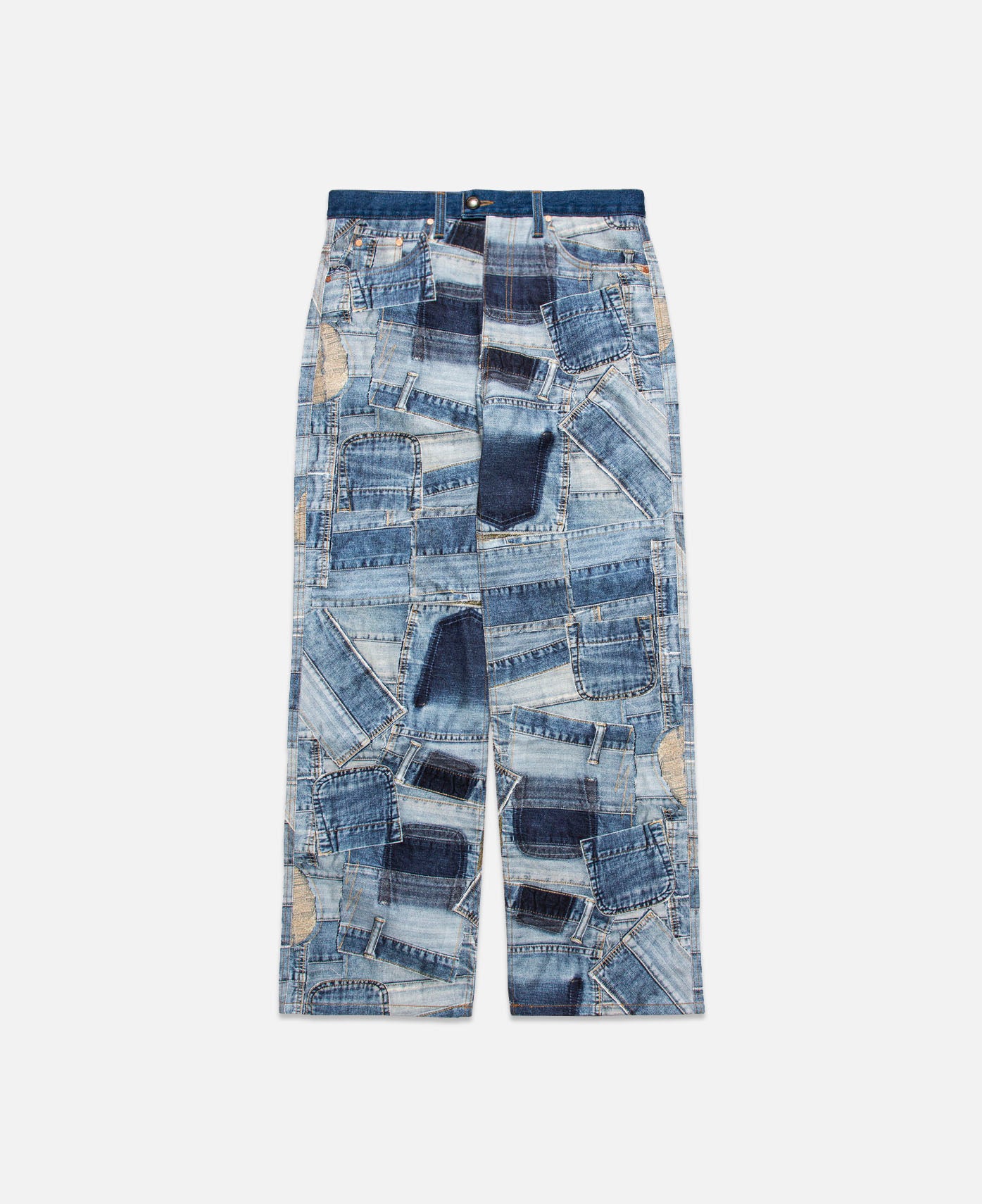 BRNO Patchwork Printed Wide Jeans (Blue)