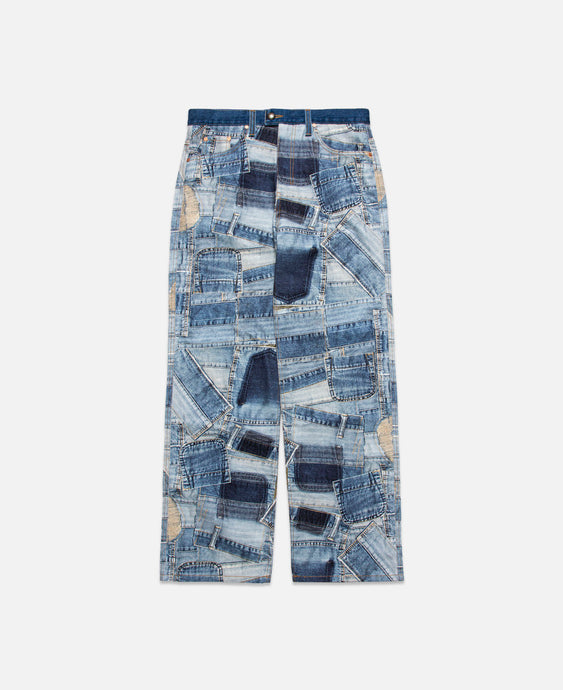 BRNO Patchwork Printed Wide Jeans (Blue)
