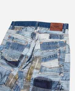 BRNO Patchwork Printed Wide Jeans (Blue)