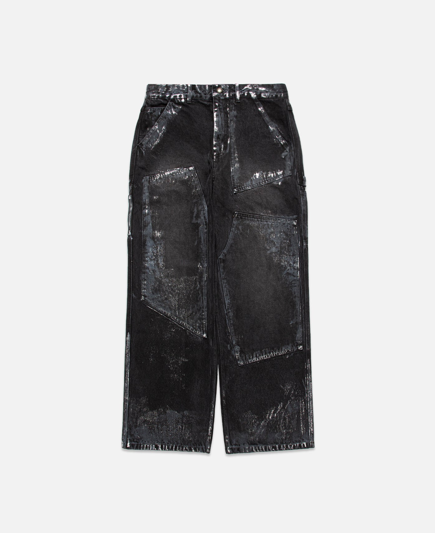 Wax Coated Carpenter Wide-Leg Jeans (Black)