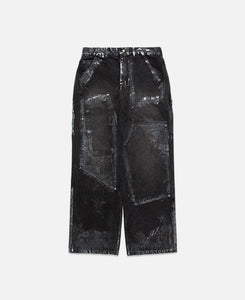 Wax Coated Carpenter Wide-Leg Jeans (Black)