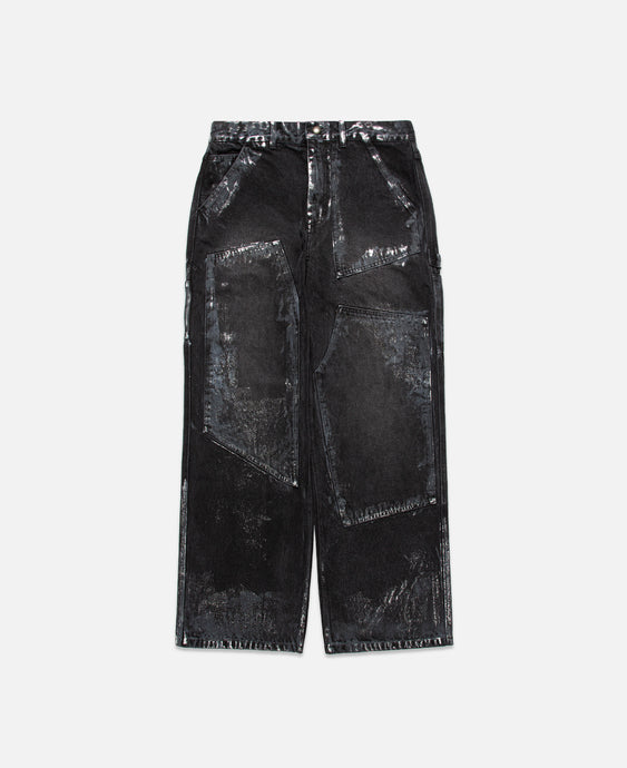 Wax Coated Carpenter Wide-Leg Jeans (Black)