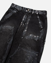 Wax Coated Carpenter Wide-Leg Jeans (Black)