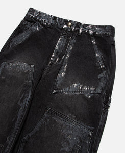 Wax Coated Carpenter Wide-Leg Jeans (Black)