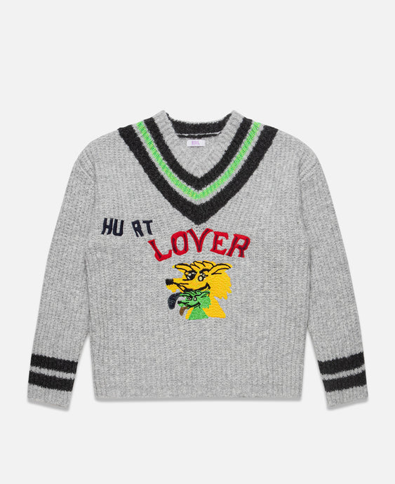Unisex Hurt Lover Varsity V-neck Sweater (Grey)