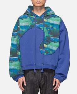 Unisex Printed Swirl Fleece Hoodie (Blue)