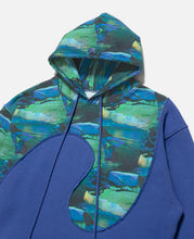 Unisex Printed Swirl Fleece Hoodie (Blue)