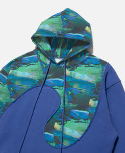 Unisex Printed Swirl Fleece Hoodie (Blue)