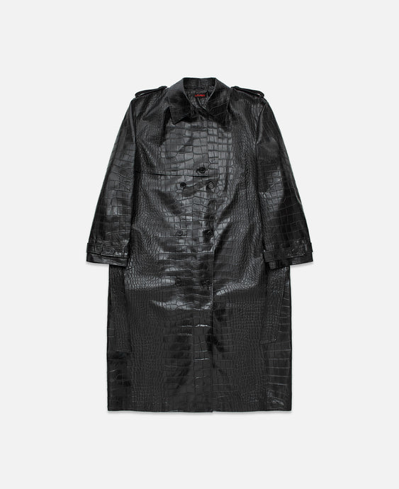Faux Croco Leather Trench (Black)