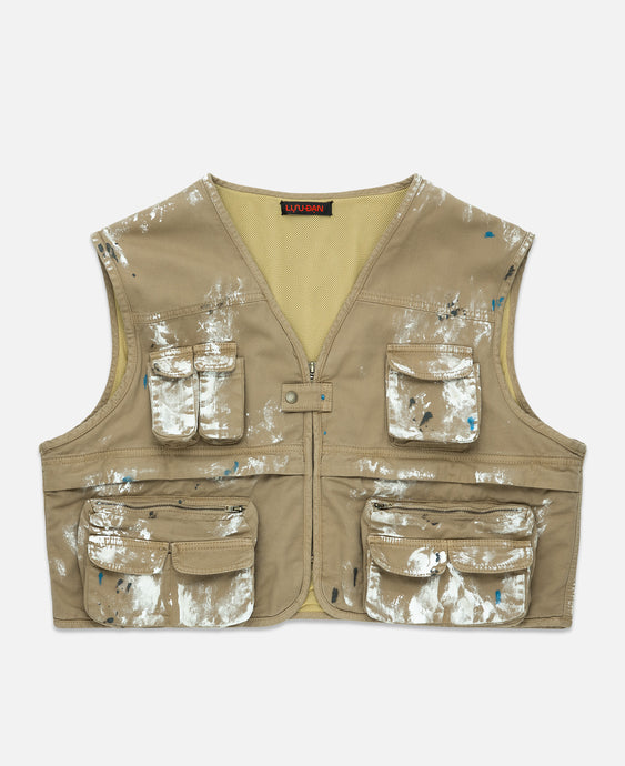 Paint Splattered Cargo Vest (Beige)