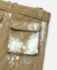 Zip-Off Paint Splatter Cargo Jeans (Beige)