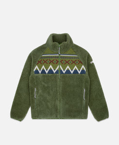 Knit Paneled Fleece Jacket (Olive)