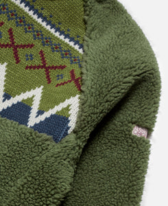 Knit Paneled Fleece Jacket (Olive)