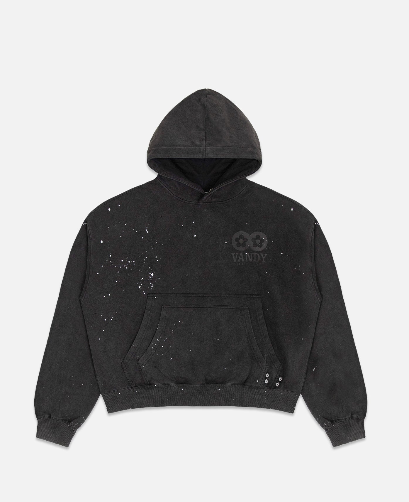 Washed Paint Splash Flower Hoodie (Black)
