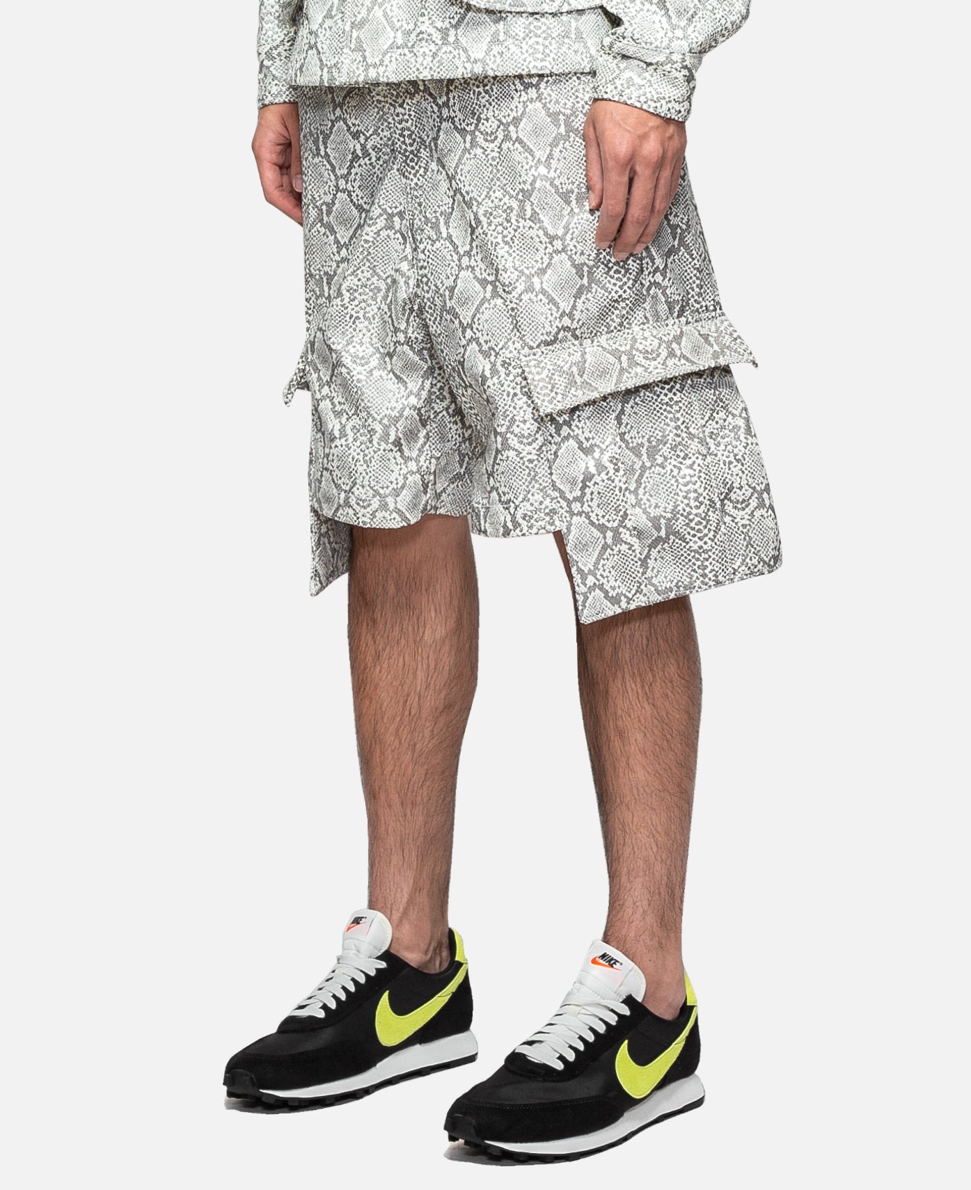 Faux Leather Snakeskin Cargo Short (White)