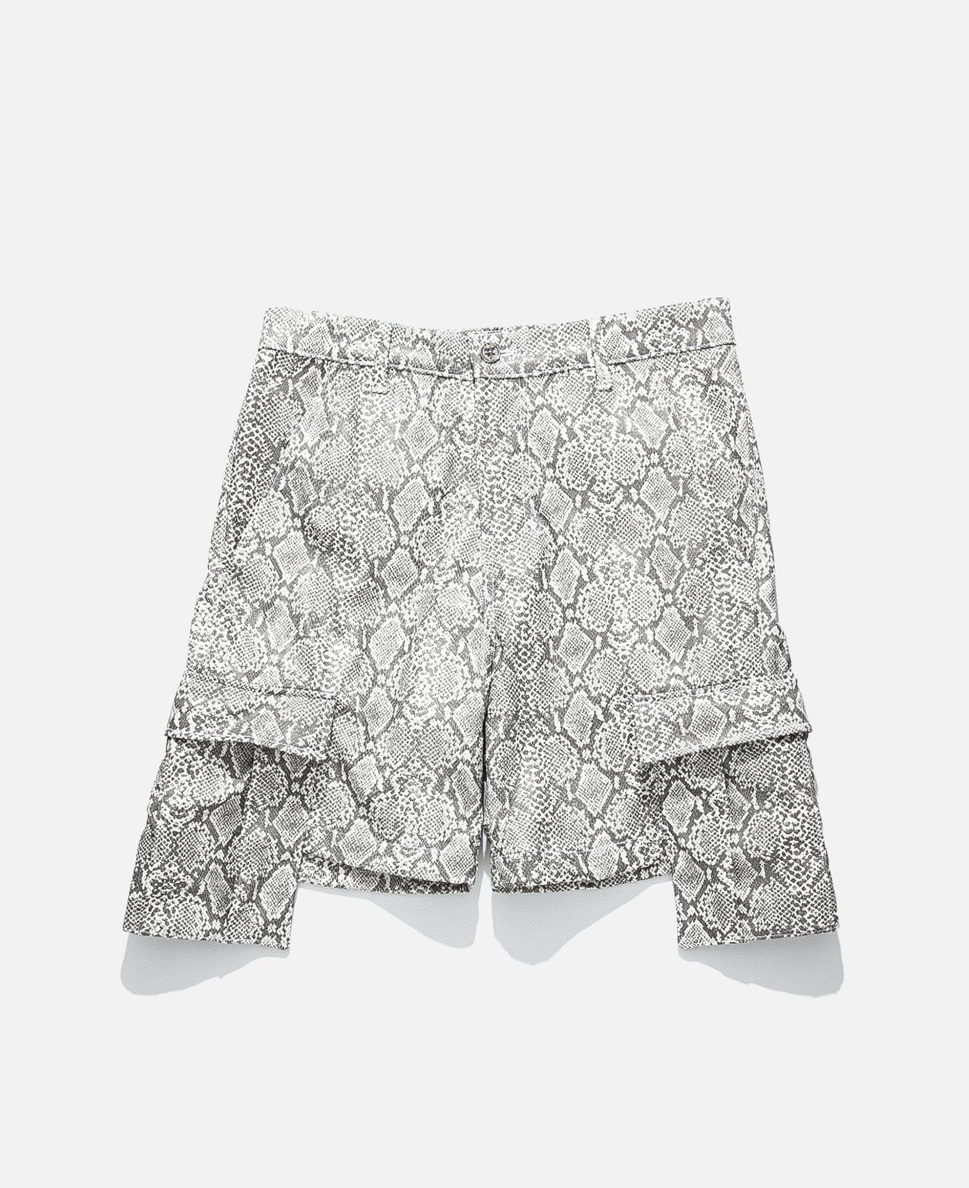 Faux Leather Snakeskin Cargo Short (White)