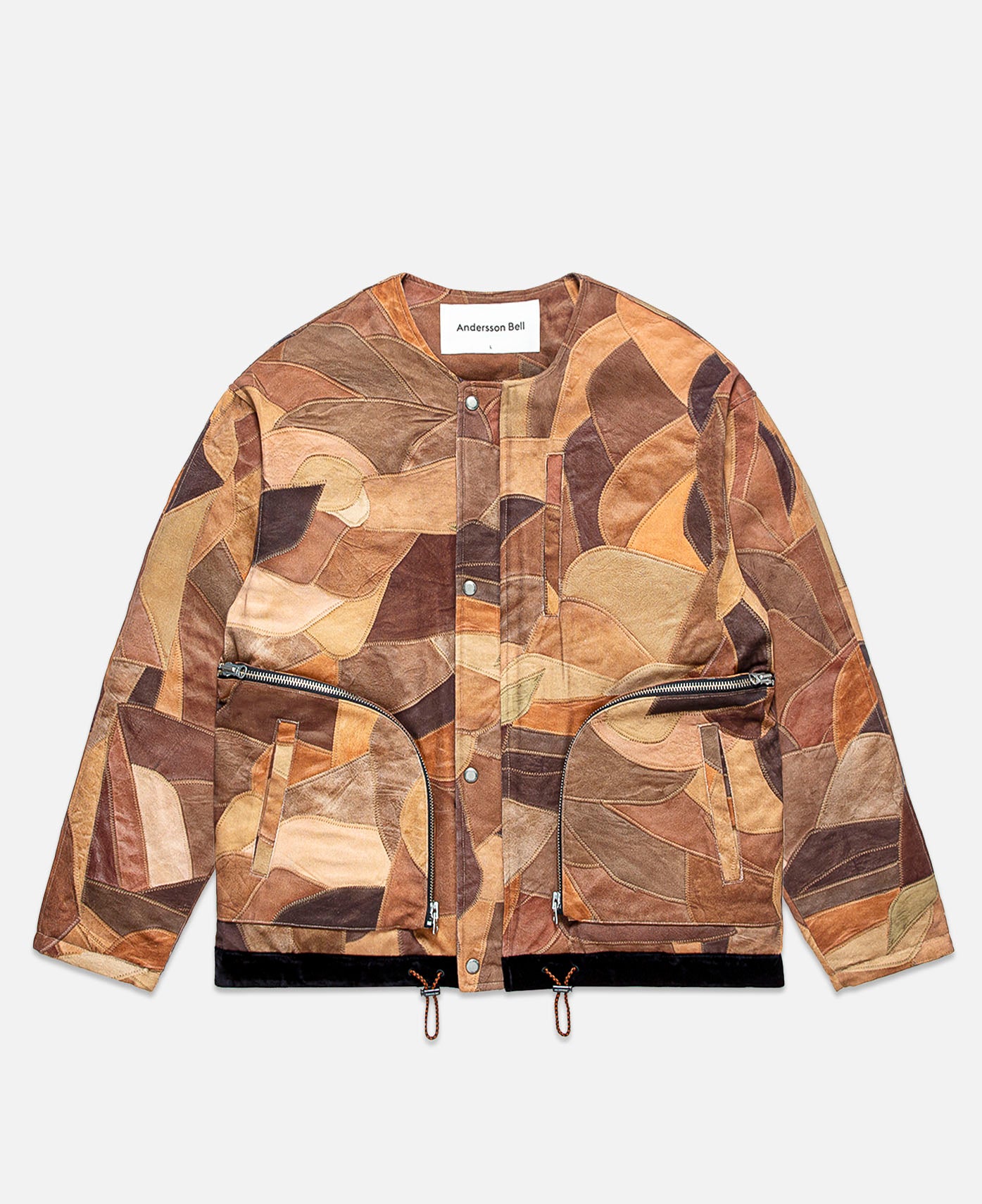 Leather Patch Print Padded Jumper (Brown)