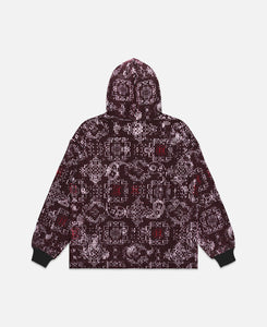 Bandana Silk Pattern Knit Hoodie (Burgundy)