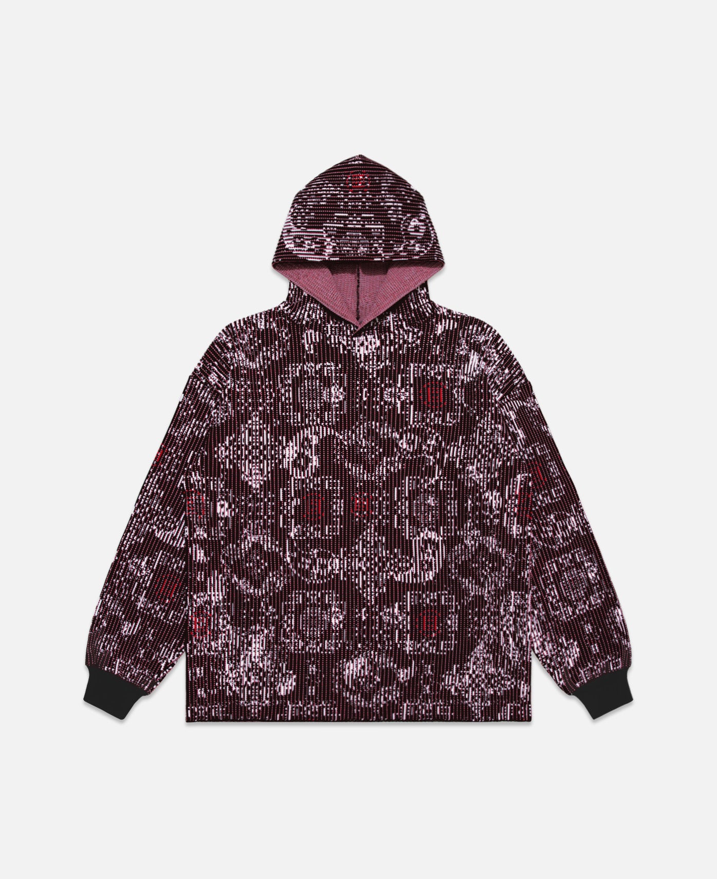 Bandana Silk Pattern Knit Hoodie (Burgundy)