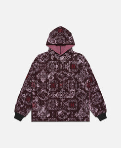 Bandana Silk Pattern Knit Hoodie (Burgundy)