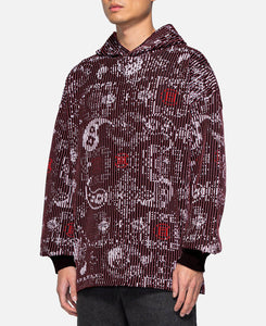 Bandana Silk Pattern Knit Hoodie (Burgundy)