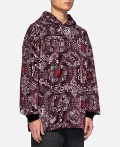 Bandana Silk Pattern Knit Hoodie (Burgundy)