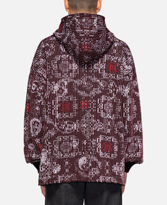 Bandana Silk Pattern Knit Hoodie (Burgundy)