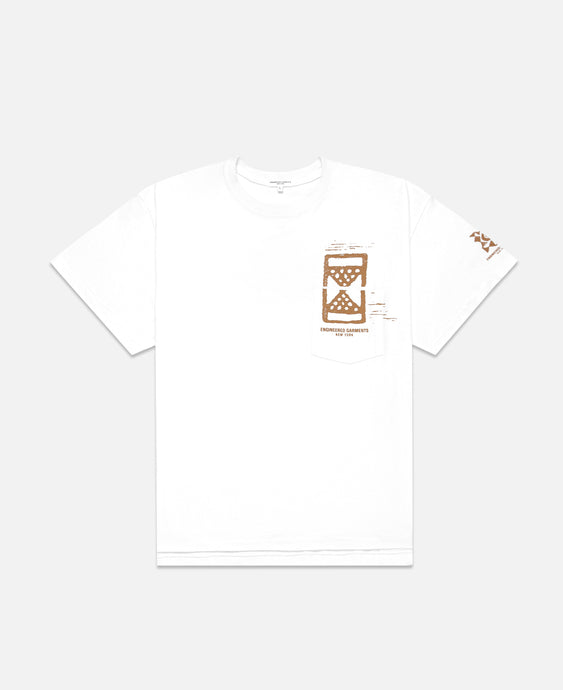 Printed Cross Crew Neck Pocket T-Shirt (White)
